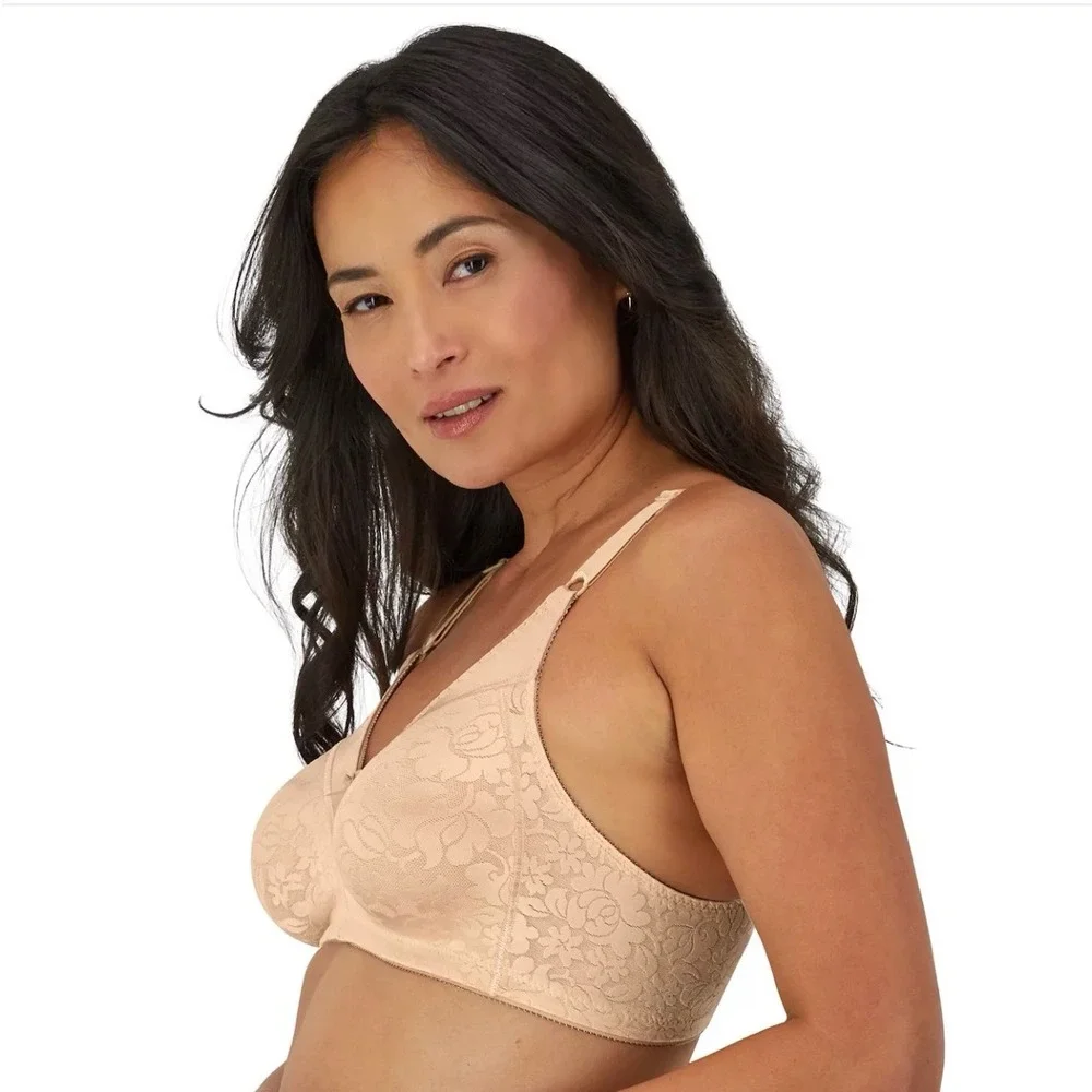 Bali 3372 Double Support Wireless Bra Floral Jacquard Beige 38C Non-Padded